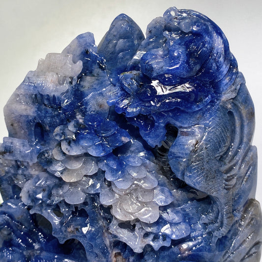18cm Unique Hand Carved Sodalite Landscape with Dragon Carving Free Form Crystal Healing Bulk Wholesale