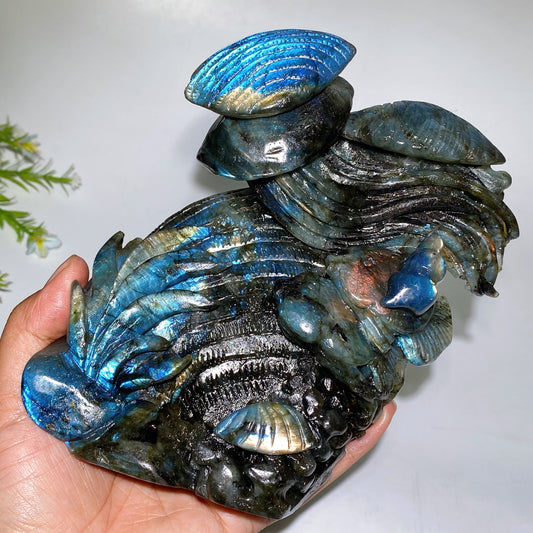 15cm Unique Hand Carved Labradorite Ocean World Shell Octopus Fish Coral Carving Crystal Healing Bulk Wholesale