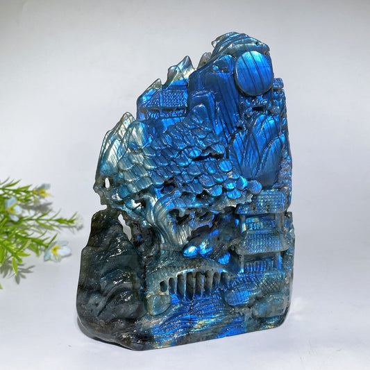 15.5cm Unique Hand Carved Labradorite Landscape Pavilions Free Form Crystal Healing Bulk Wholesale