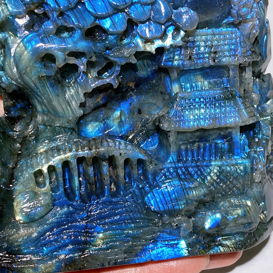 15.5cm Unique Hand Carved Labradorite Landscape Pavilions Free Form Crystal Healing Bulk Wholesale