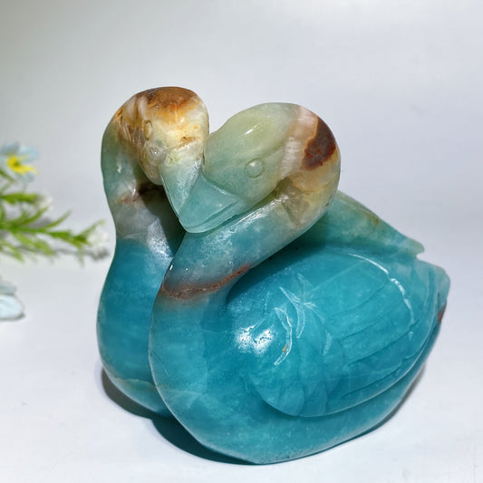 8cm Unique Hand Carved Caribbean Calcite Axi Galericulata Sweethearts Bird Carving Crystal Healing Bulk Wholesale