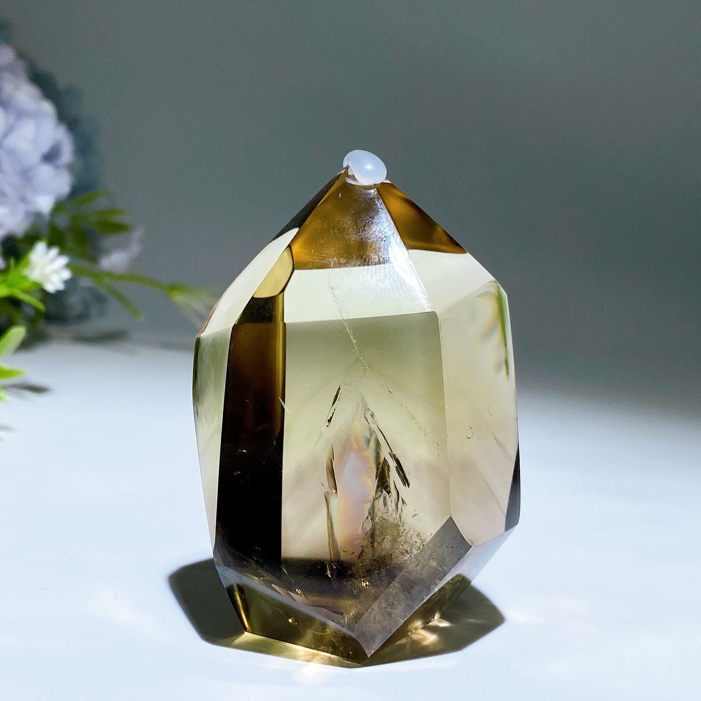 2.5" Unique Blue Needle in Citrine with Rainbow Point Crystal Healing Bulk Wholesale