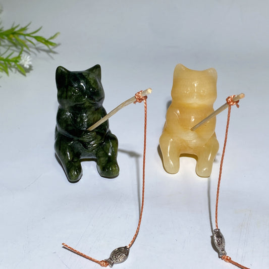 2.3" Crystal Fishing Cat Carving Crystal Healing Bulk Wholesale