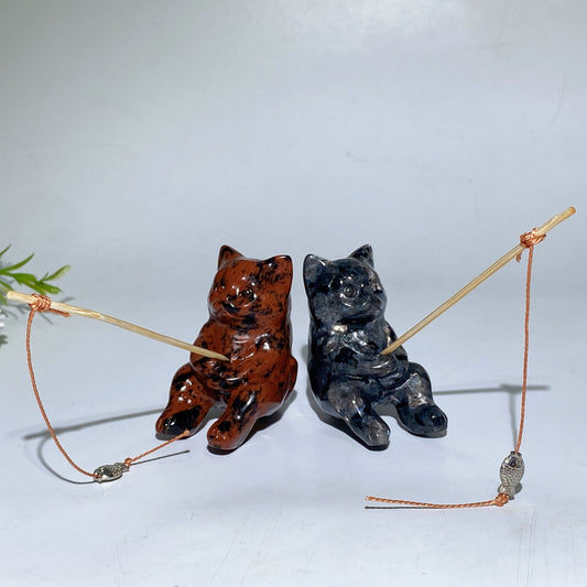 2.3" Crystal Fishing Cat Carving Crystal Healing Bulk Wholesale