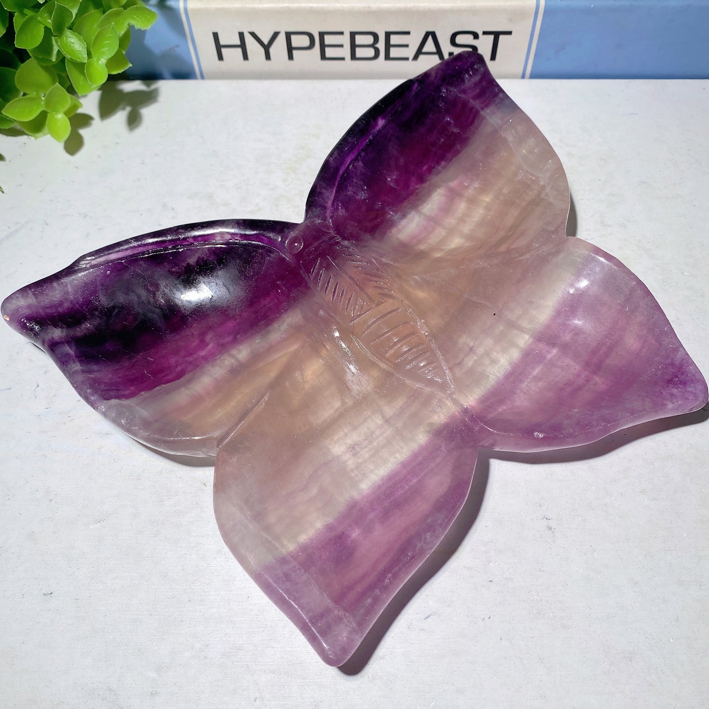 7.2" Purple Fluorite Butterfly Bowl Carvings Crystal Healing Bulk Wholesale