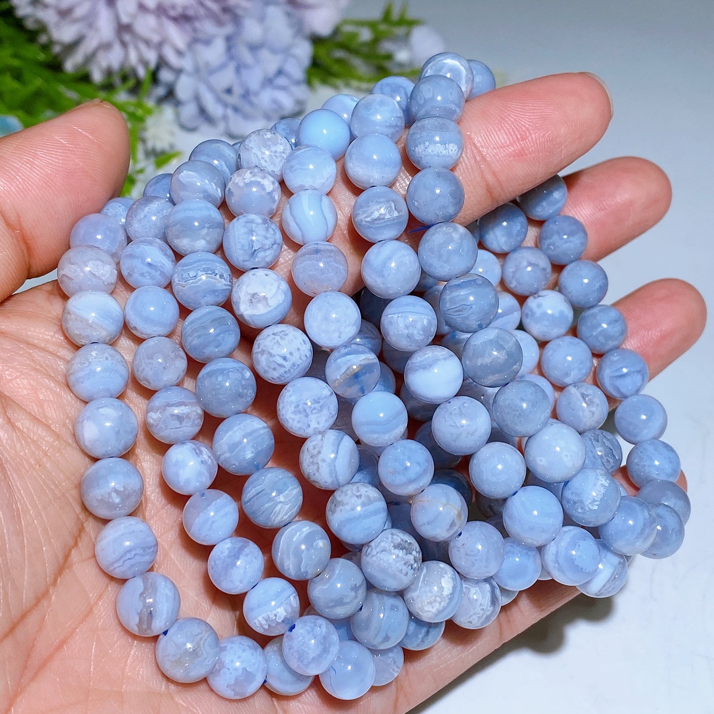 7-8.5mm Blue Lace Agate Bracelet Crystal Healing Bulk Wholesale