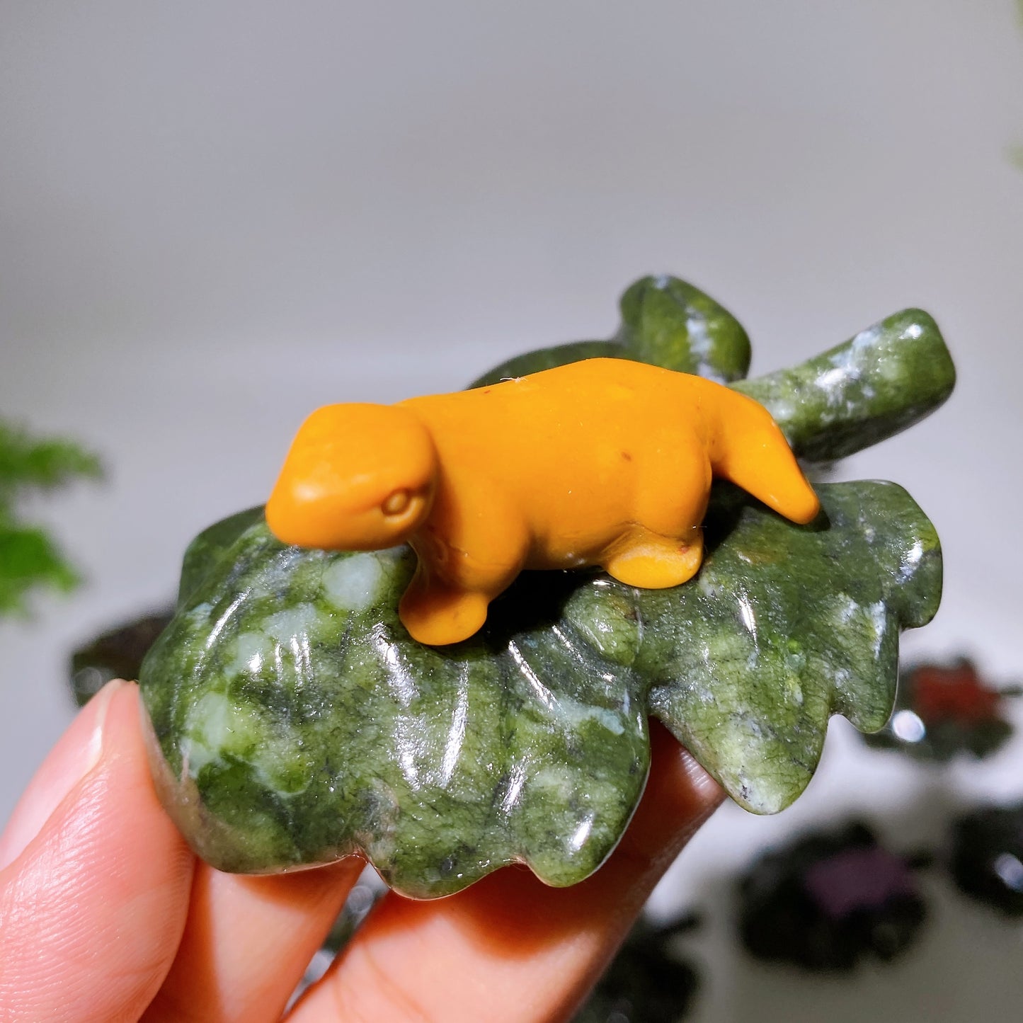 2.7" Crystal Dinosaur on Leaf Carving Crystal Healing Bulk Wholesale