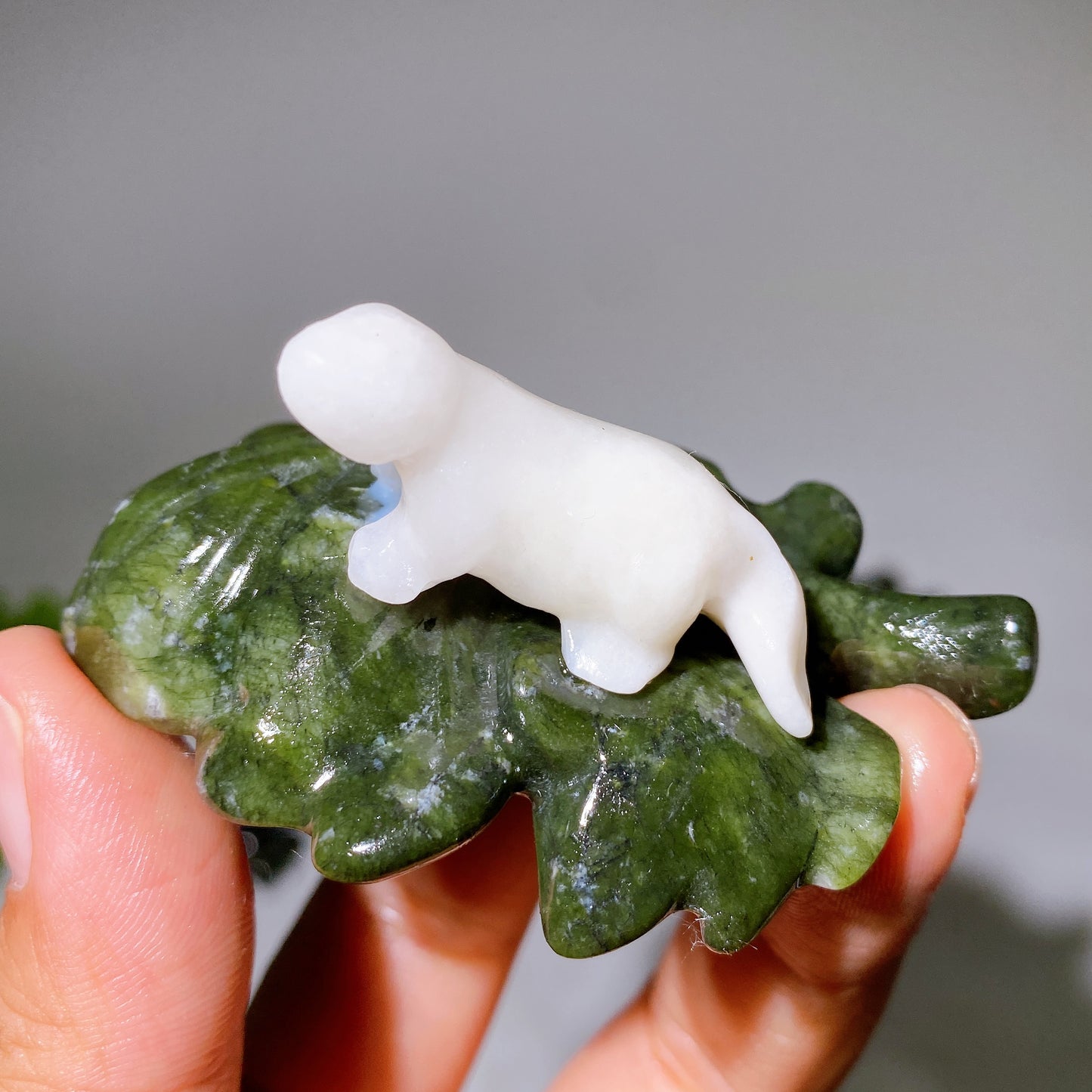 2.7" Crystal Dinosaur on Leaf Carving Crystal Healing Bulk Wholesale