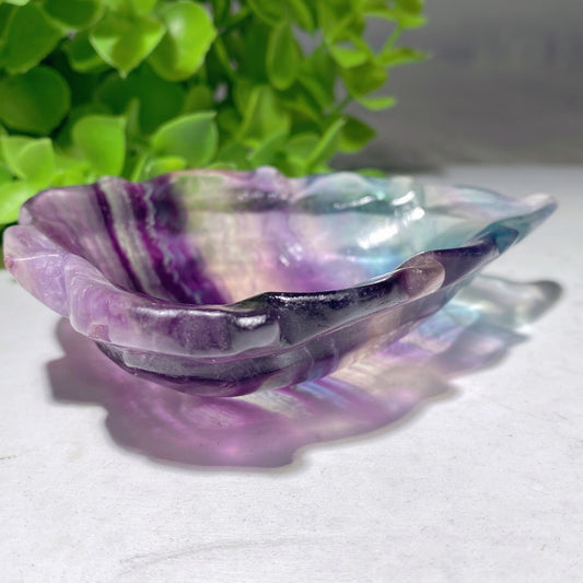 3.2"-3.8" Rainbow Fluorite Leaf Shape Bowl Carvings Bulk Wholesale