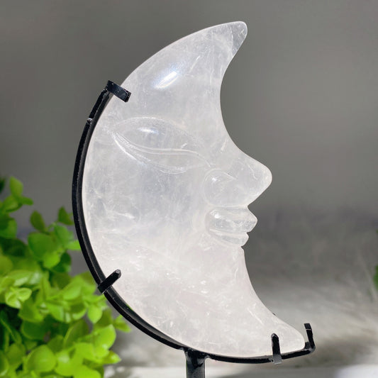 3.5"-4.0" Clear Quartz Moon Face Carvings with Stand Bulk Wholesale