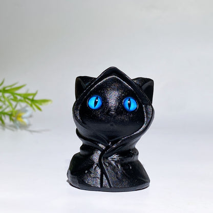 2.0" Black Obsidian Halloween Cat Carving Crystal Healing Bulk Wholesale