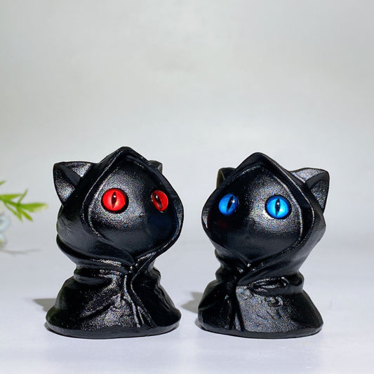 2.0" Black Obsidian Halloween Cat Carving Crystal Healing Bulk Wholesale