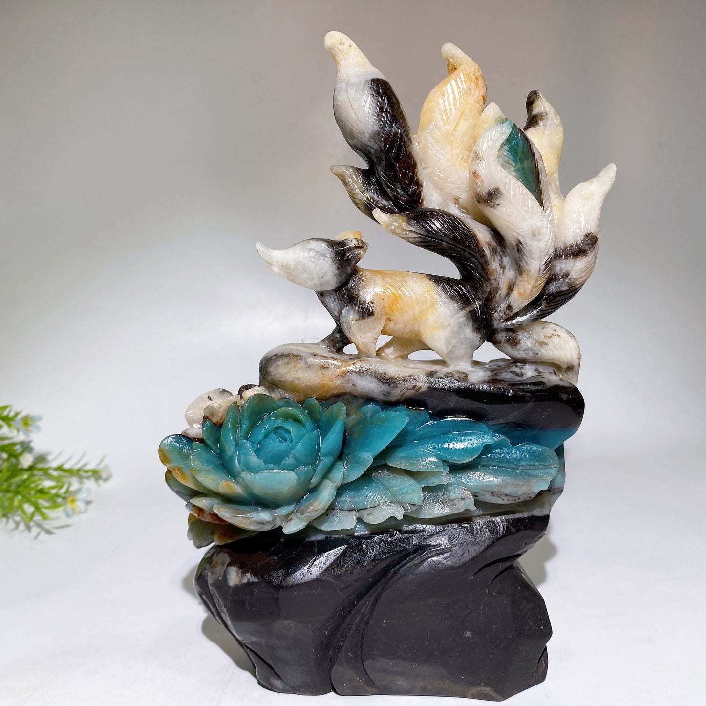 Unique Hand Carved Caribbean Calcite Nine-tails Fox Pennoy Free Form Crystal Healing Bulk Wholesale