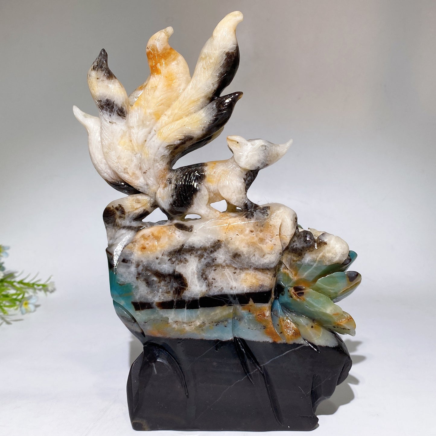Unique Hand Carved Caribbean Calcite Nine-tails Fox Pennoy Free Form Crystal Healing Bulk Wholesale