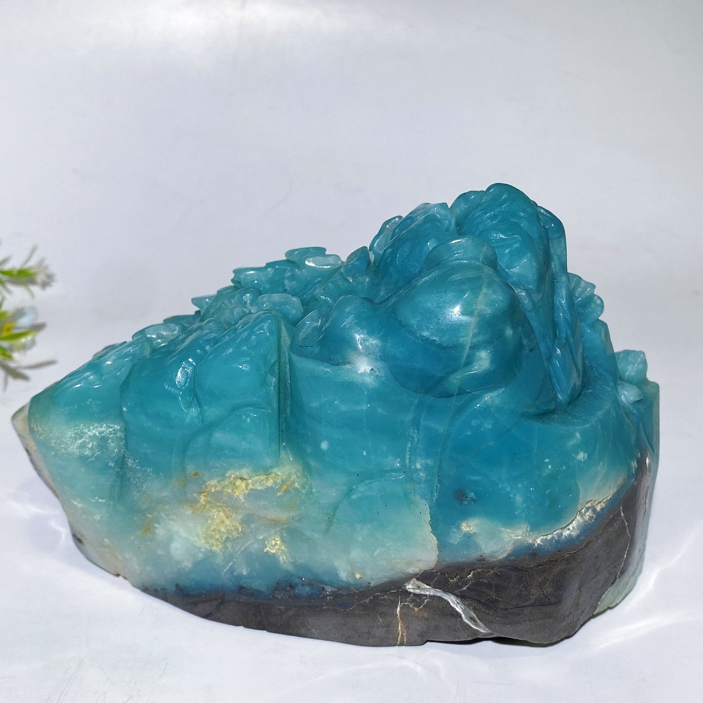 Unique Hand Carved Caribbean Calcite Landscape Hill Trees Pavilions Free Form Crystal Healing Bulk Wholesale