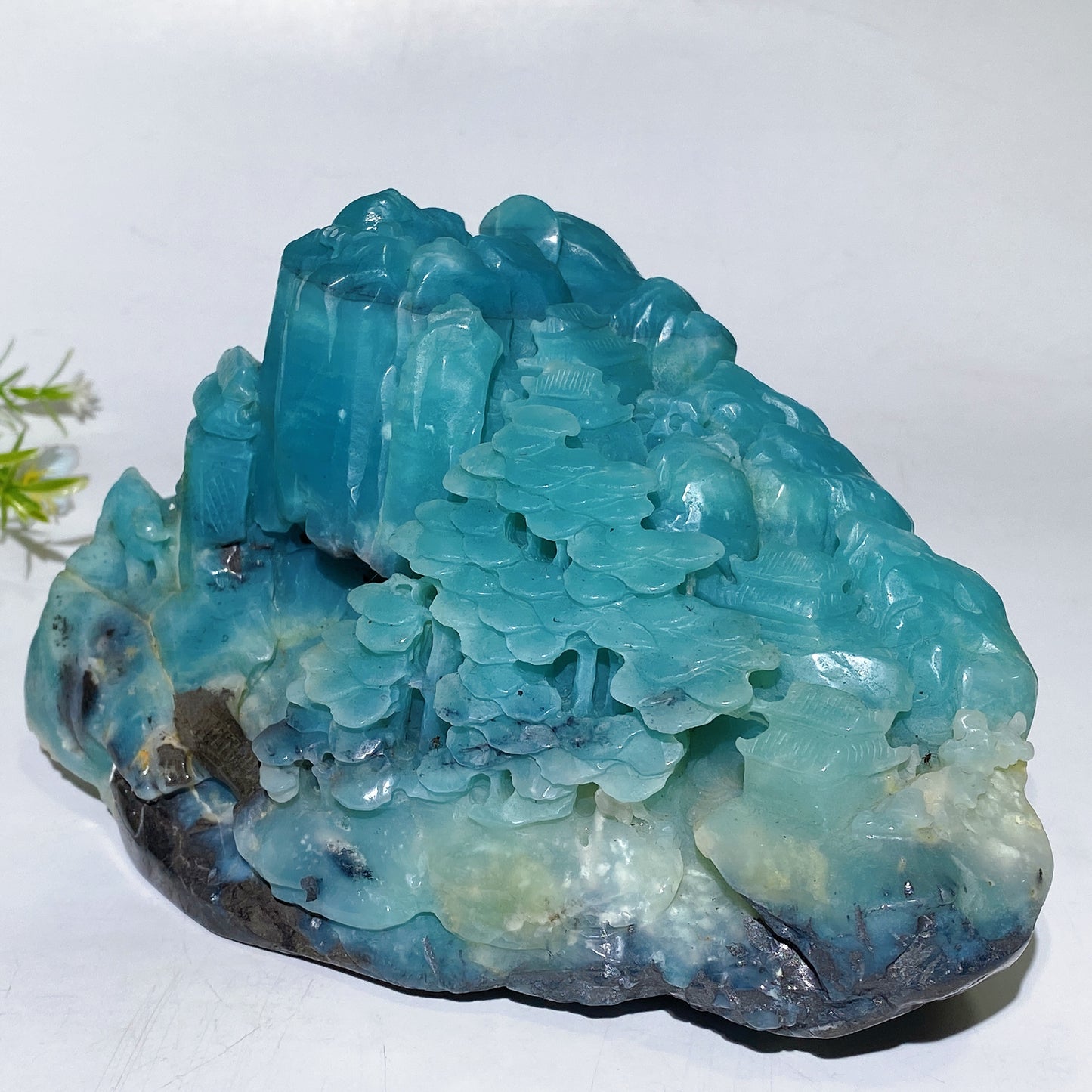 Unique Hand Carved Caribbean Calcite Landscape Hill Trees Pavilions Free Form Crystal Healing Bulk Wholesale