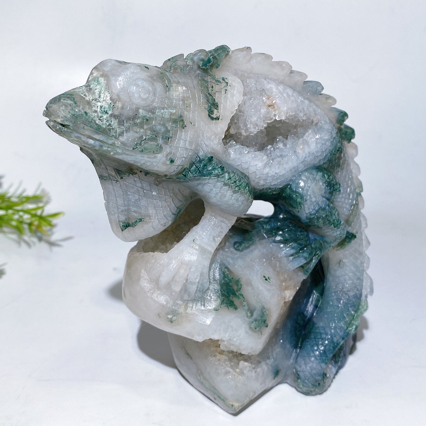 Unique Hand Carved Druzy Moss Agate Lizard Free Form Crystal Healing Bulk Wholesale