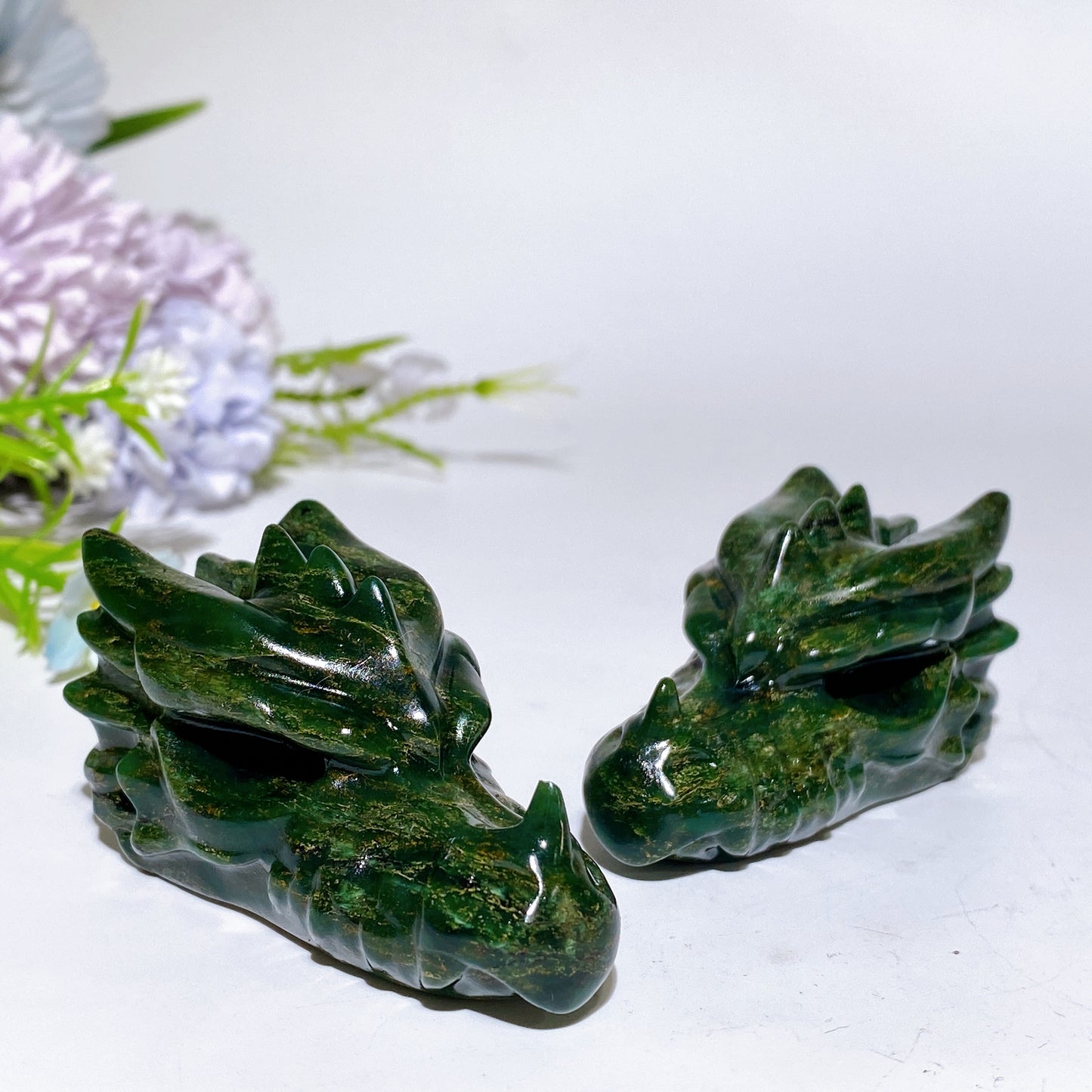 2.6" Emerald Dragon Head Carving Crystal Healing Bulk Wholesale
