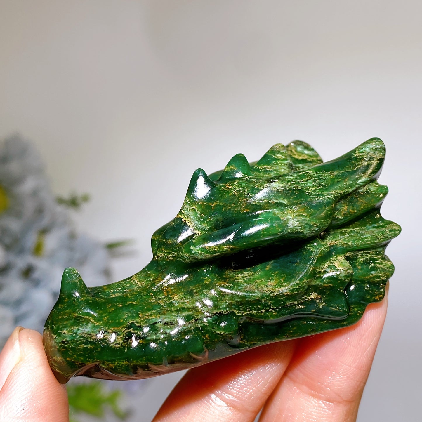 2.6" Emerald Dragon Head Carving Crystal Healing Bulk Wholesale