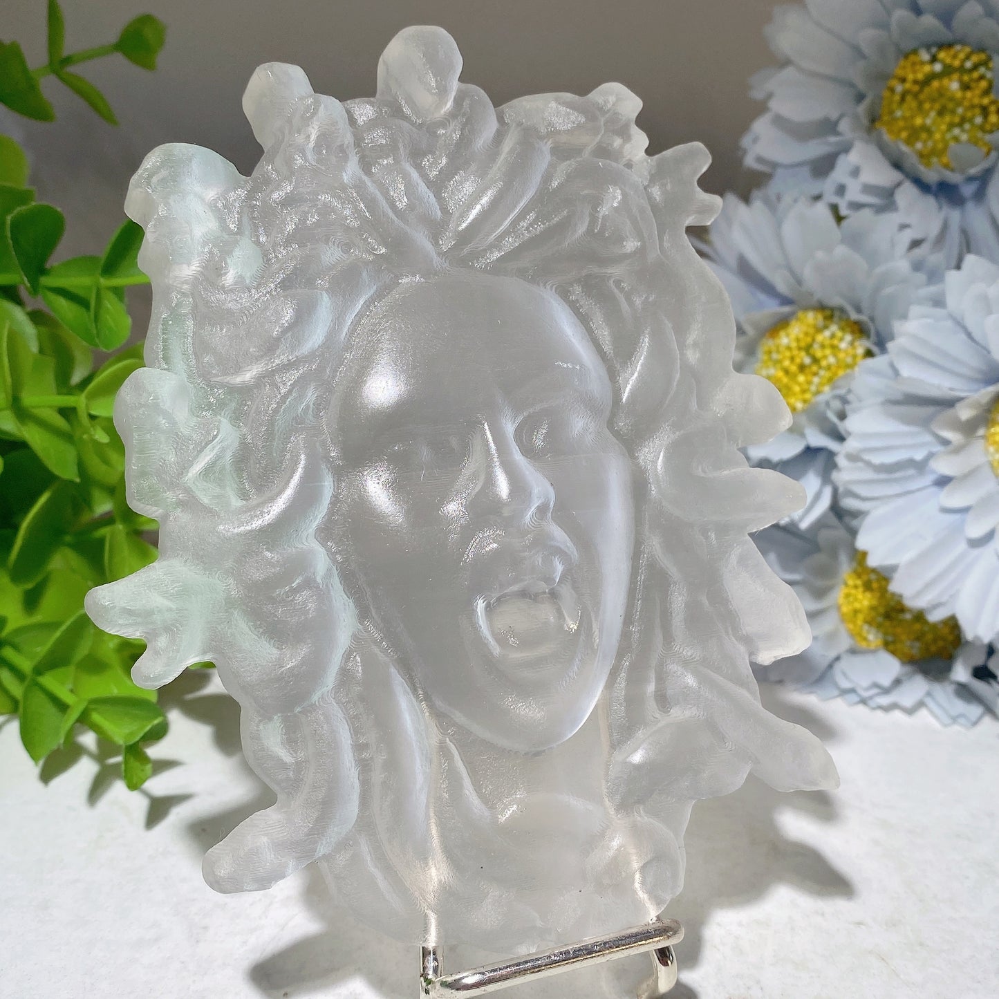 4.6" Selenite Slab Medusa Carvings Bulk Wholesale