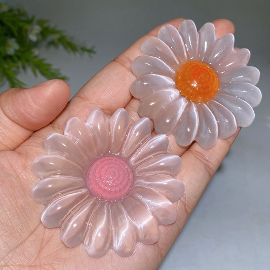2.5" 3.5" Selenite Sunflower Carving Crystal Healing Bulk Wholesale
