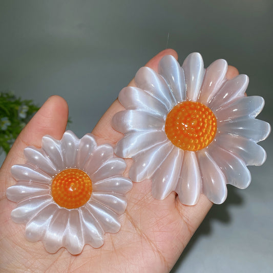 2.5" 3.5" Selenite Sunflower Carving Crystal Healing Bulk Wholesale