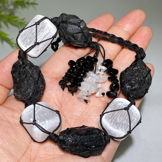 25cm Selenite Black Tourmnaline Raw Stone Hanging Crystal Healing Bulk Wholesale