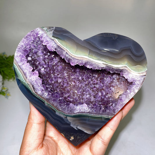 14cm Unique Amethyst Geode Heart Shape Carving Crystal Healing Bulk Wholesale