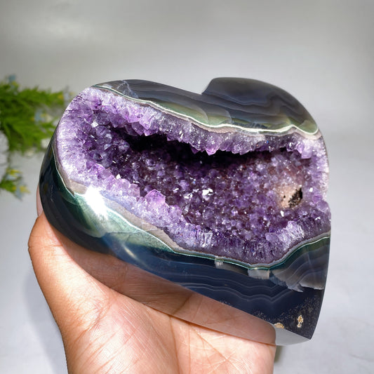 14cm Unique Amethyst Geode Heart Shape Carving Crystal Healing Bulk Wholesale