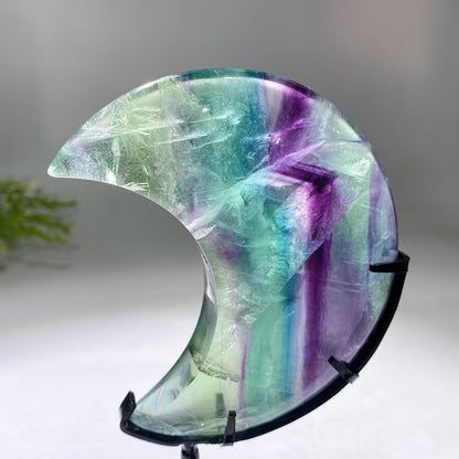 Unique Hand Carved Rainbow Fluorite Moon with Stand Wholesale