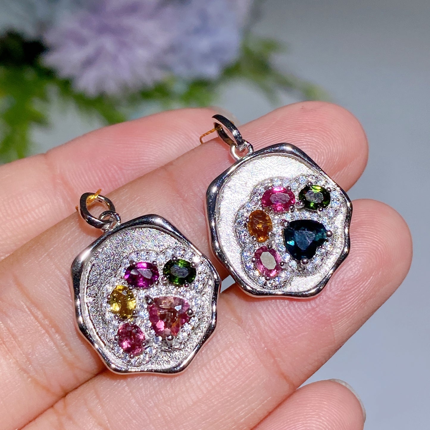 925 Silver Rainbow Tourmaline Paw Pendant Crystal Healing Bulk Wholesale