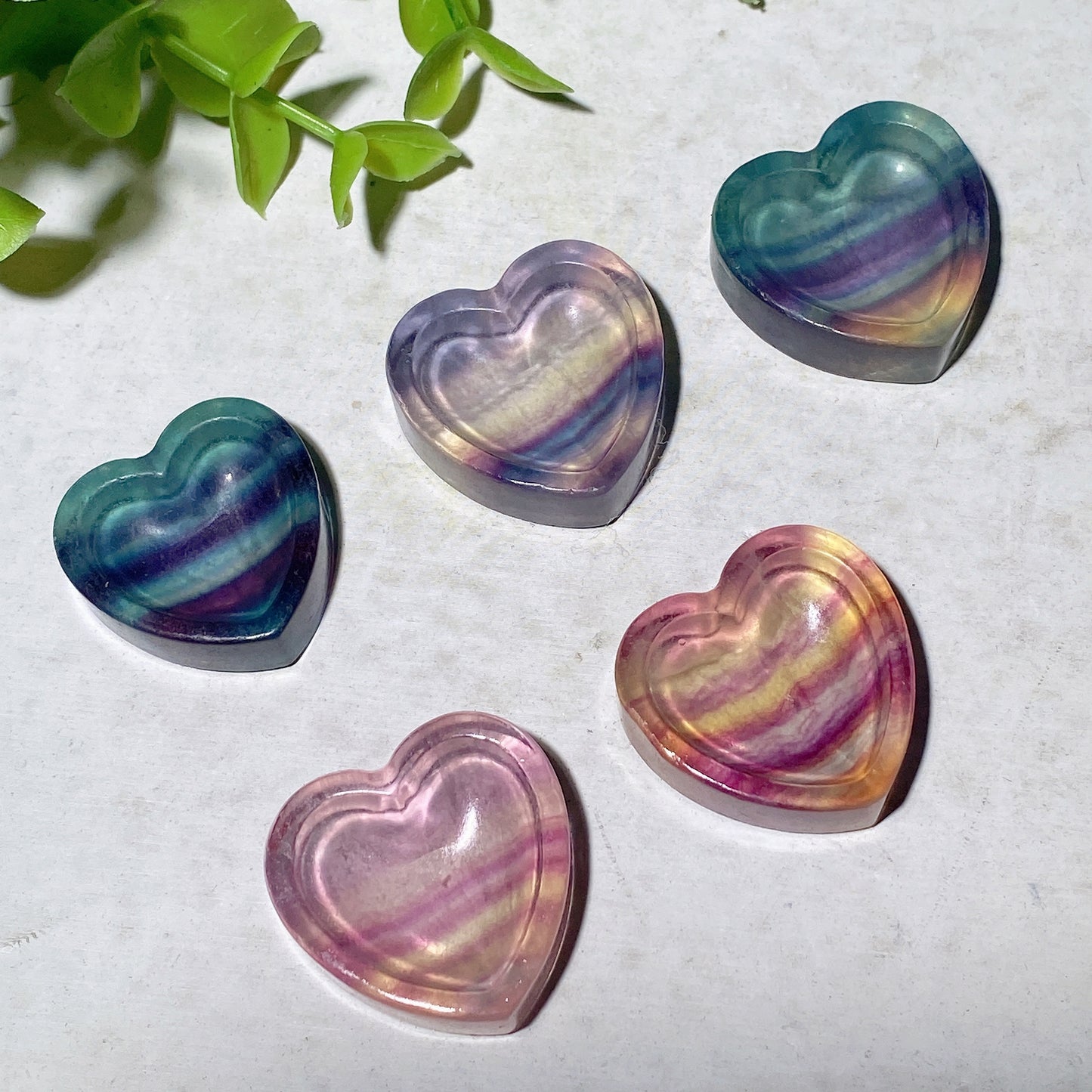 1.0" Fluorite Mini Cat Heart Shape Bowl Carvings Crystal Healing Bulk Wholesale