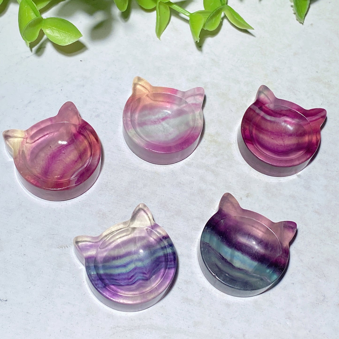 1.0" Fluorite Mini Cat Heart Shape Bowl Carvings Crystal Healing Bulk Wholesale