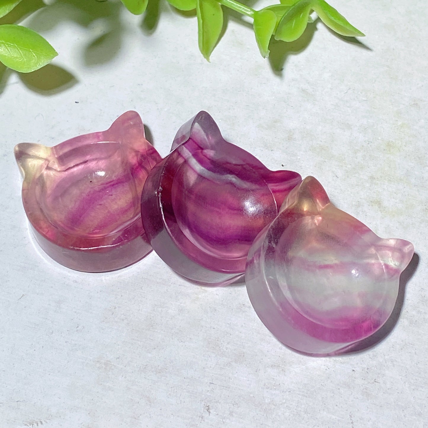 1.0" Fluorite Mini Cat Heart Shape Bowl Carvings Crystal Healing Bulk Wholesale