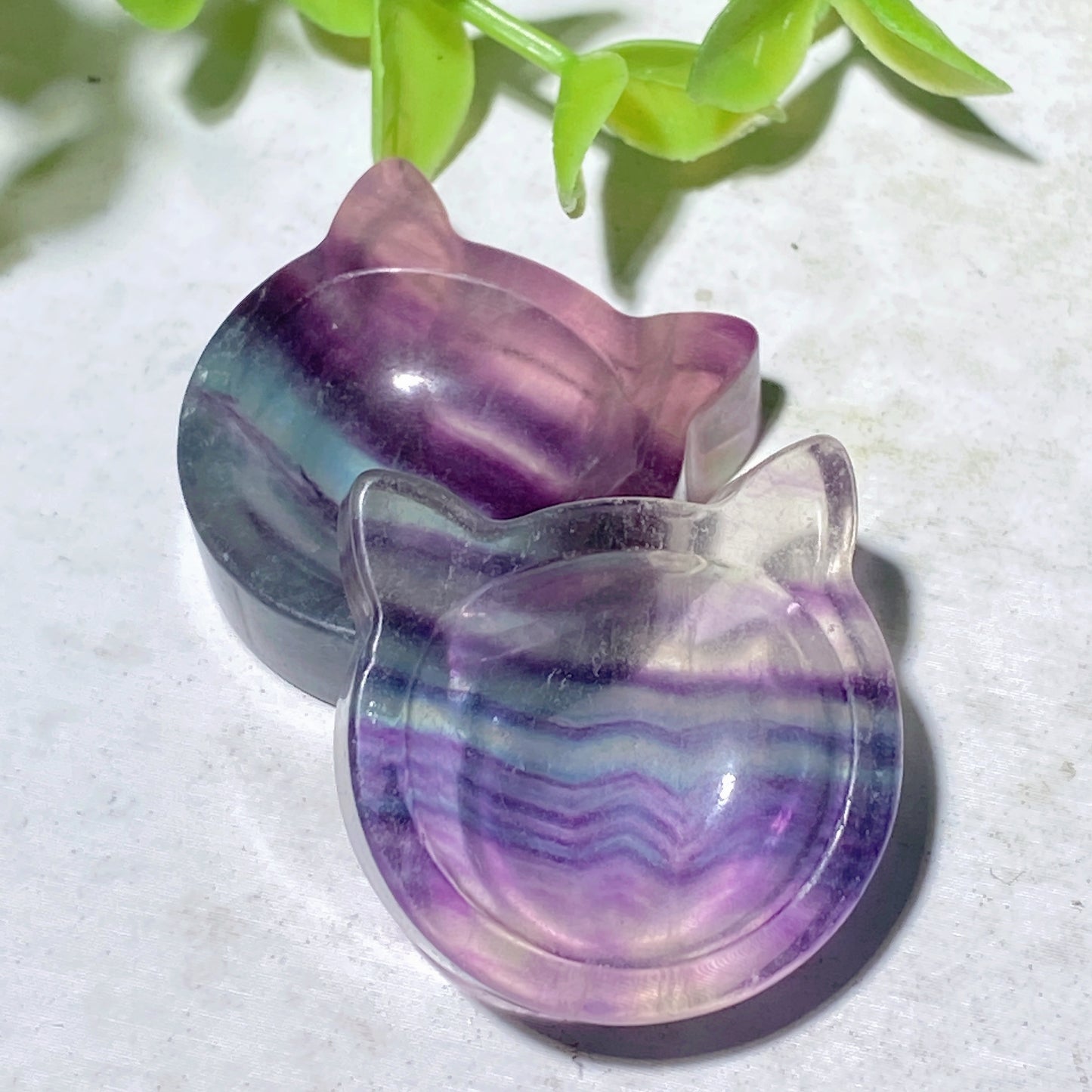 1.0" Fluorite Mini Cat Heart Shape Bowl Carvings Crystal Healing Bulk Wholesale