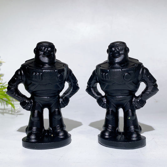 3.6" Black Obsidian Buzz Lightyear Carving Crystal Healing Bulk Wholesale