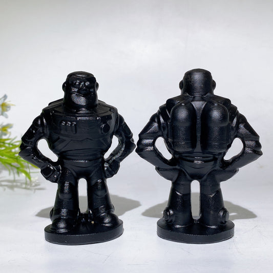 3.6" Black Obsidian Buzz Lightyear Carving Crystal Healing Bulk Wholesale