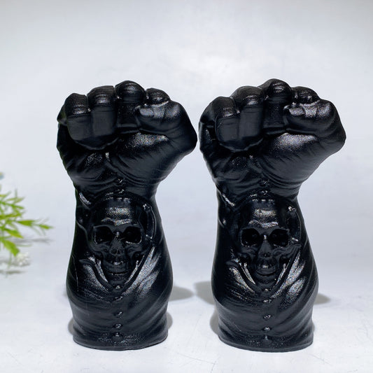 4.0" Black Obsidian Skull Fist Carving Crystal Healing Bulk Wholesale