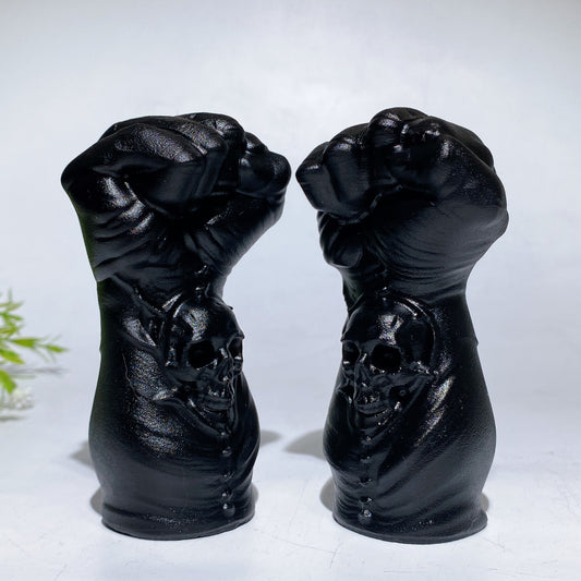 4.0" Black Obsidian Skull Fist Carving Crystal Healing Bulk Wholesale