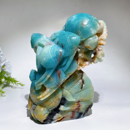 Hand Carved Unique Caribbean Calcite Ocean World Fish Turtle Coral Shell Carving Free Form Crystal Healing Bulk Wholesale