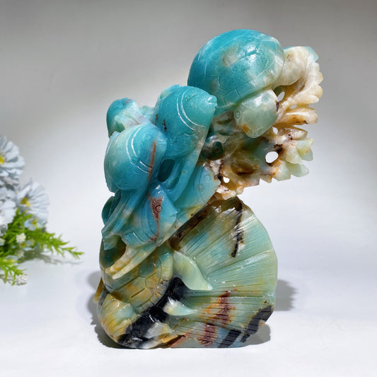 Hand Carved Unique Caribbean Calcite Ocean World Fish Turtle Coral Shell Carving Free Form Crystal Healing Bulk Wholesale
