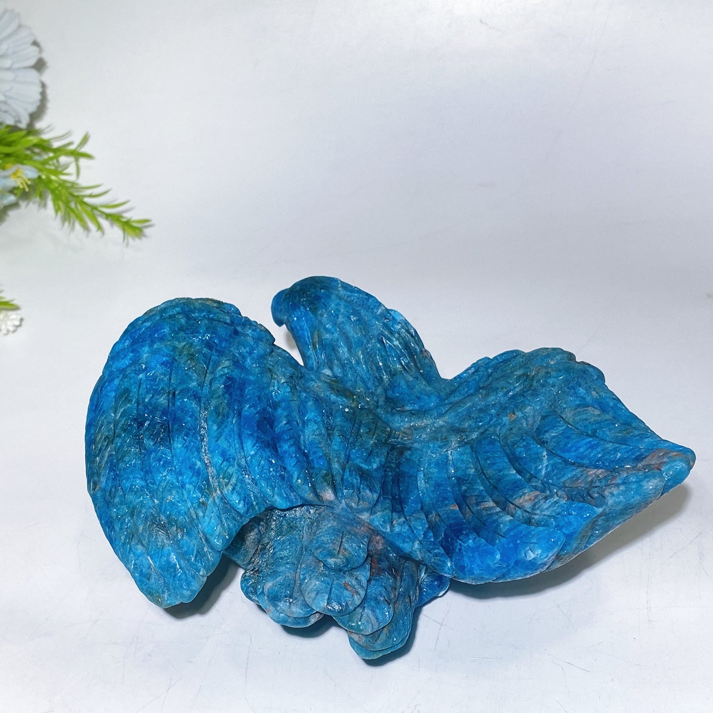 Hand Carved Unique Blue Apatite Eagle Catching Fish Carving Free Form Crystal Healing Bulk Wholesale