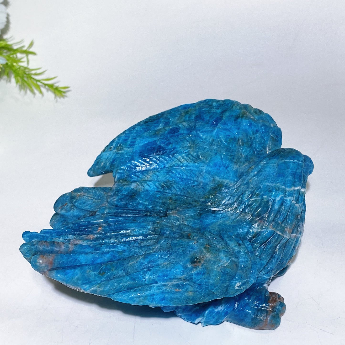 Hand Carved Unique Blue Apatite Eagle Catching Fish Carving Free Form Crystal Healing Bulk Wholesale