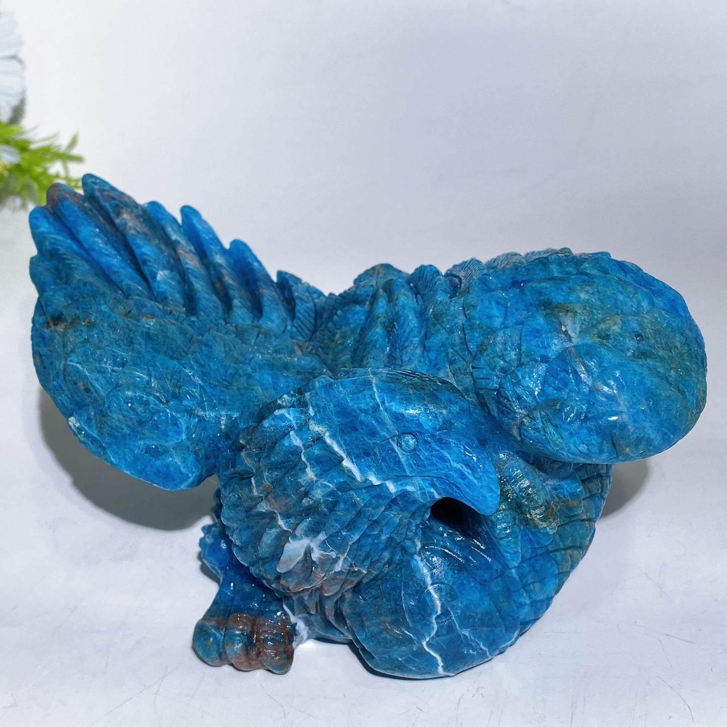 Hand Carved Unique Blue Apatite Eagle Catching Fish Carving Free Form Crystal Healing Bulk Wholesale