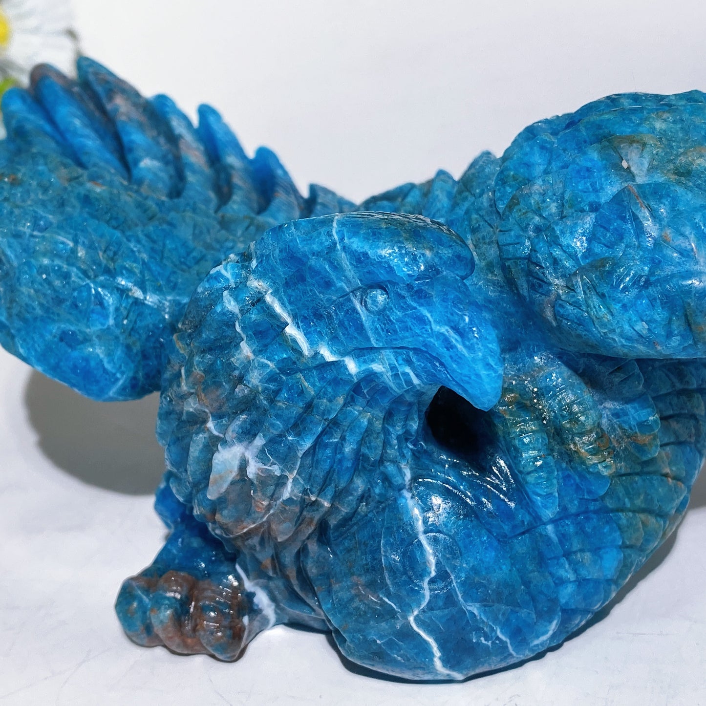 Hand Carved Unique Blue Apatite Eagle Catching Fish Carving Free Form Crystal Healing Bulk Wholesale