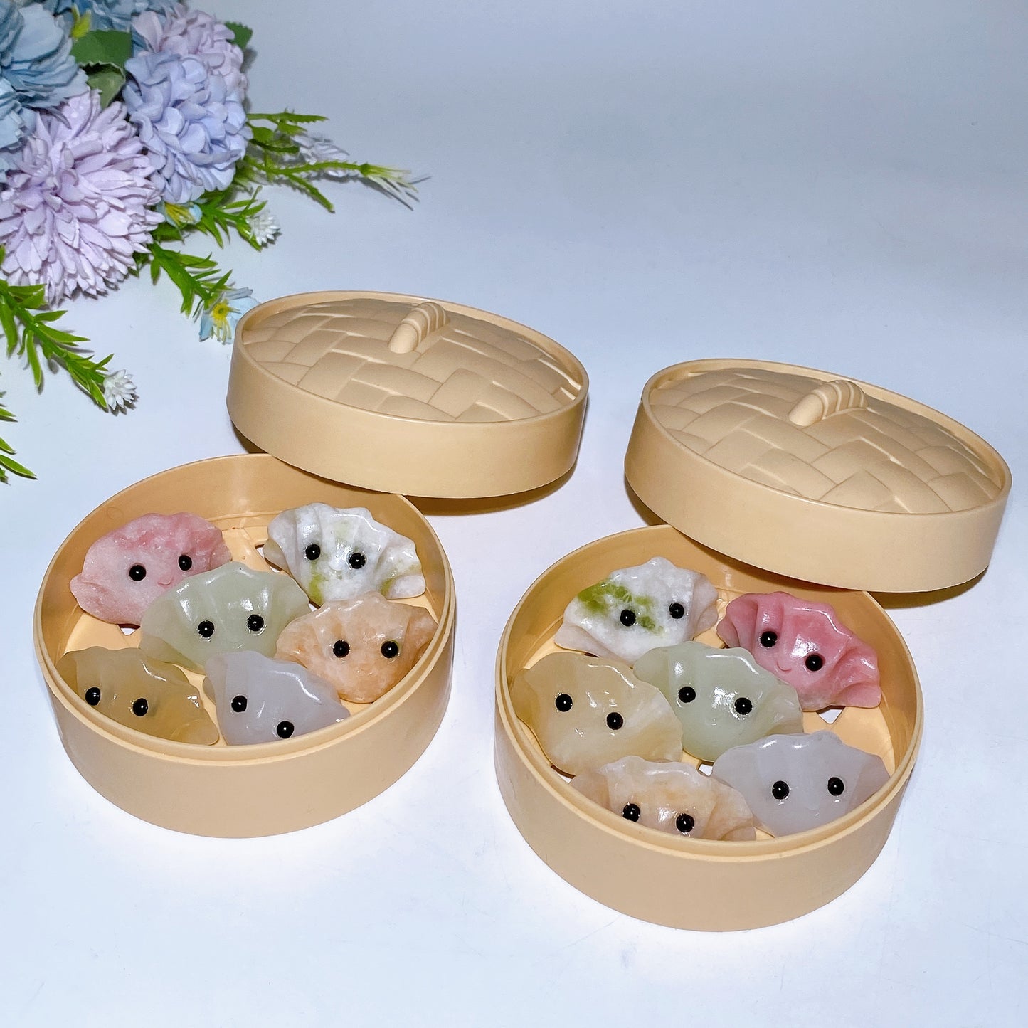Crystal Steam Dumplings Carving in Plastic Steamer Crystal Healing Bulk Wholesale