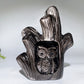 14-16cm Hand Carved Caribbean Calcite Silver Obsidian Owl Tree Hole Carving Free Form Crystal Healing Bulk Wholesale
