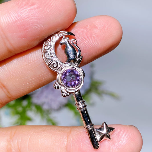 925 Silver Moon & Fox Amethyst Blue Topaz Pendant Crystal Healing Bulk Wholesale