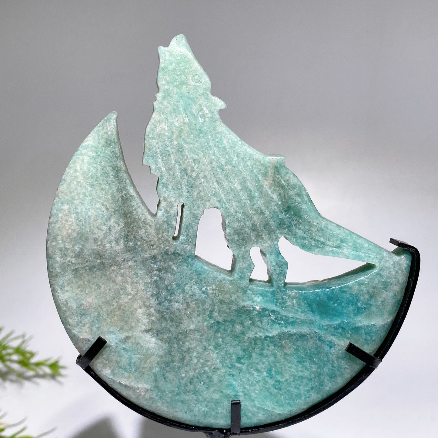 Crystal Wolf on Moon Carving with Stand Free Form Crystal Healing Bulk Wholesale