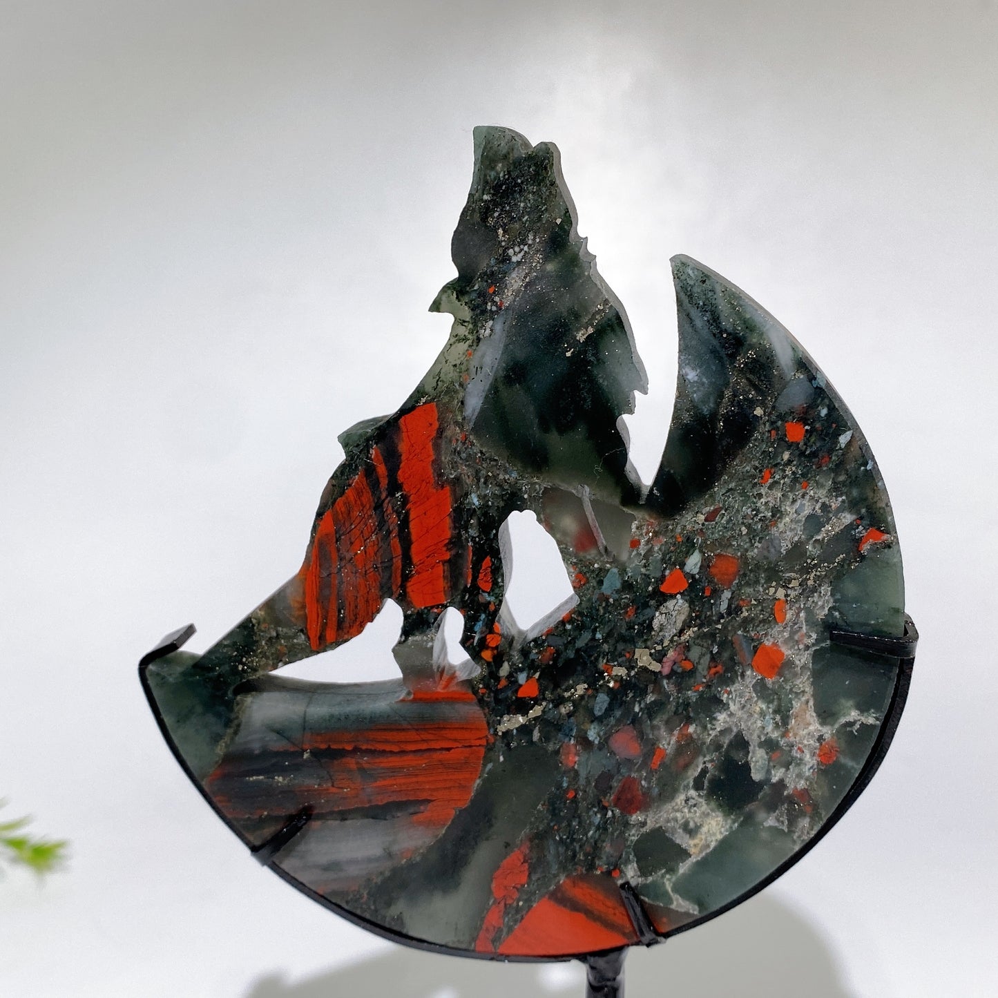 Crystal Wolf on Moon Carving with Stand Free Form Crystal Healing Bulk Wholesale